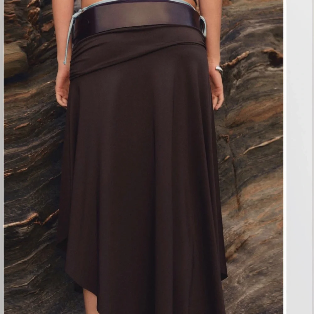 🤎Brown Draped midi maxi skirt Asymmetrical Handkerchief Skirt - Picture 8 of 13
